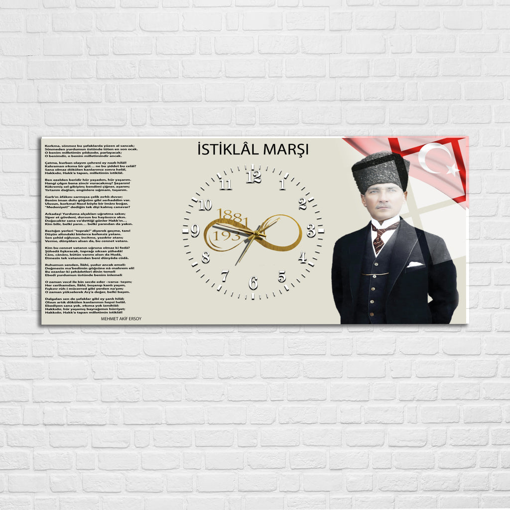 Temperli Cam Saat –Atatürk Portresi  Tasarım, Premium UV Baskı Duvar Saati