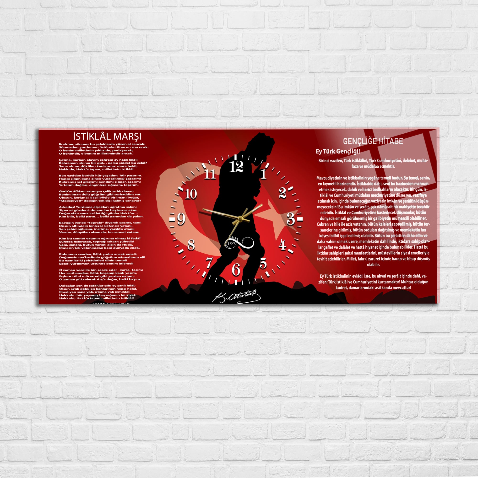 Temperli Cam Saat –Atatürk Portresi  Tasarım, Premium UV Baskı Duvar Saatİ