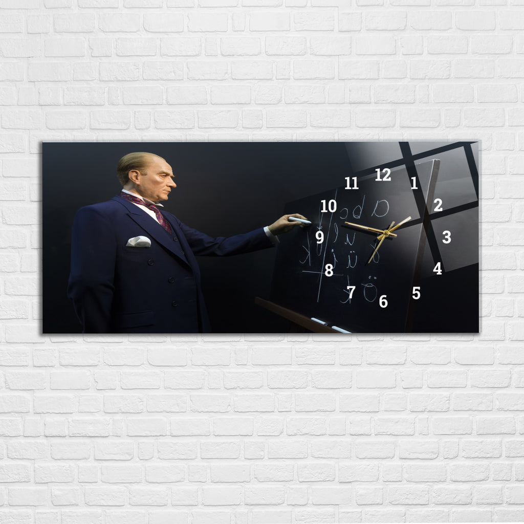 Temperli Cam Saat –Atatürk Portresi  Tasarım, Premium UV Baskı Duvar Saati