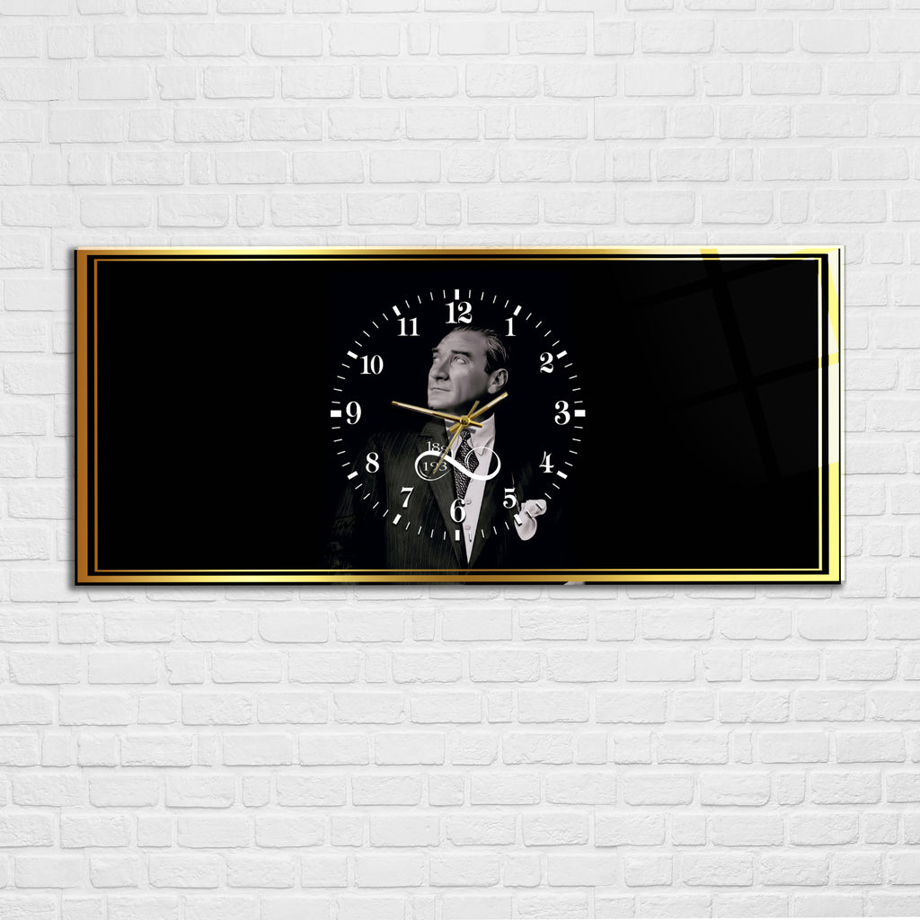 Temperli Cam Saat –Atatürk Portresi  Tasarım, Premium UV Baskı Duvar Saatİ