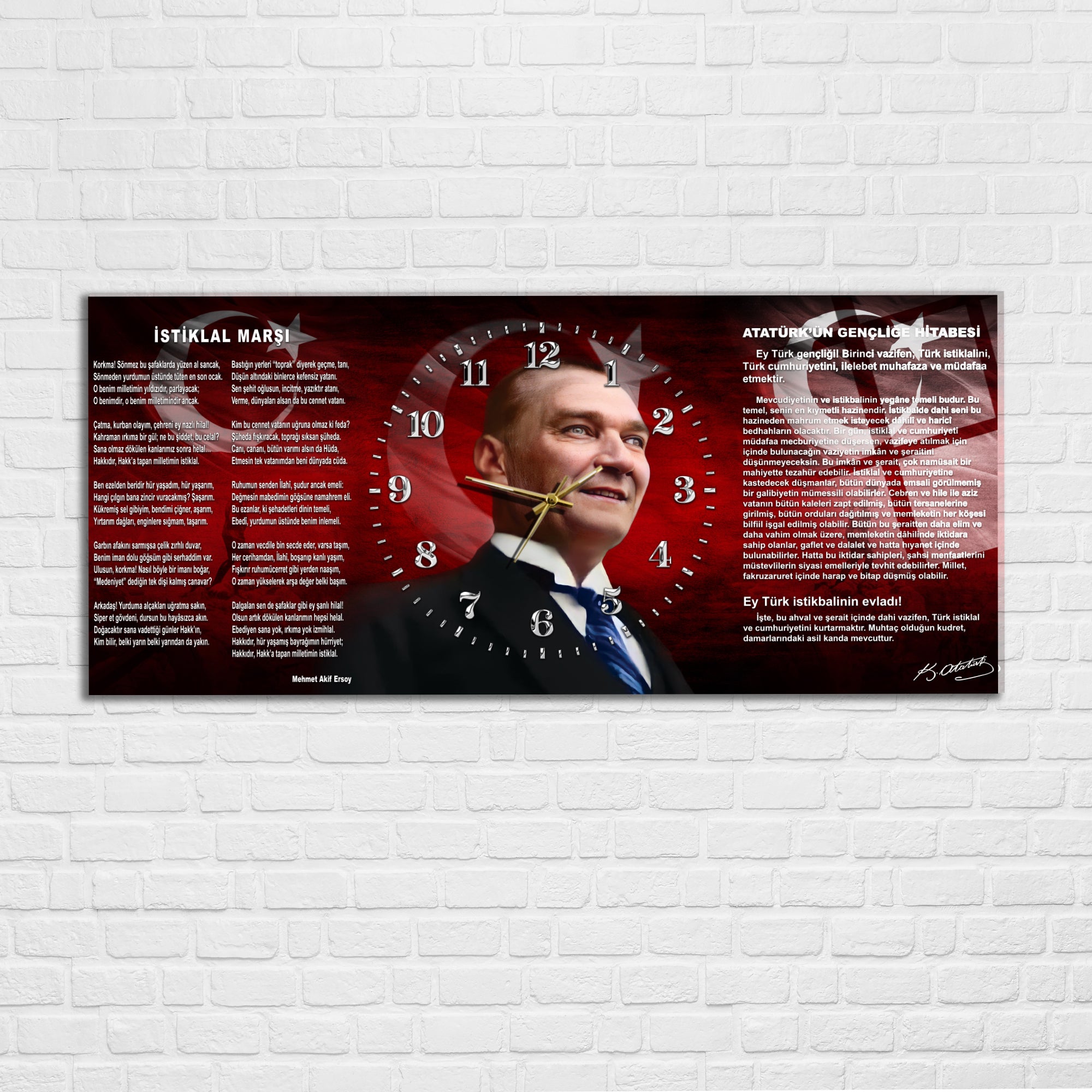 Temperli Cam Saat –Atatürk Portresi  Tasarım, Premium UV Baskı Duvar Saatİ