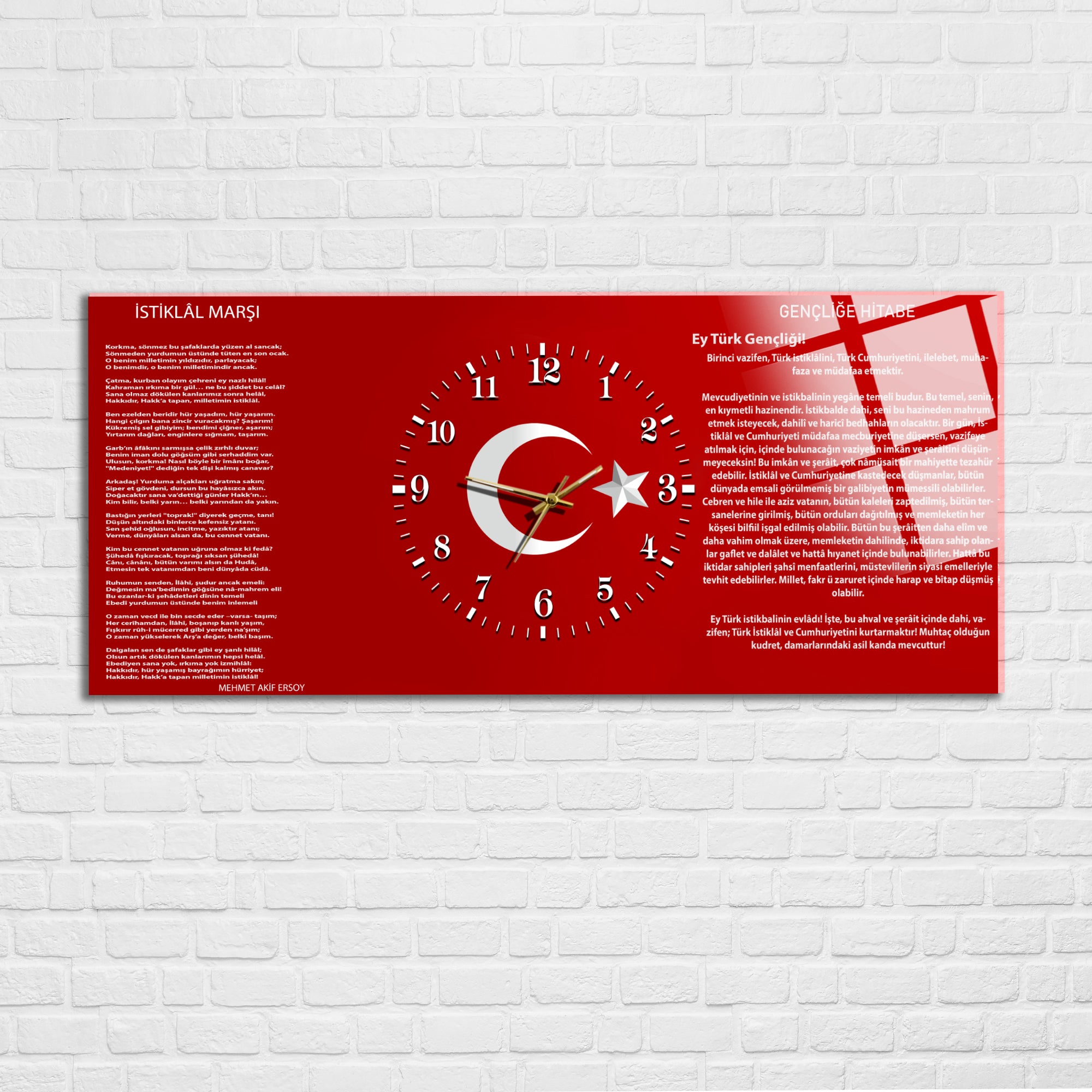 Saatli Temperli Cam Saat –Atatürk Portresi  Tasarım, Premium UV Baskı Duvar Saati (Kopya)