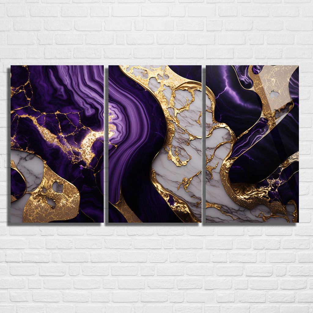 3 Parçalı Temperli Cam Duvar Tablosu Mermer Temalı
