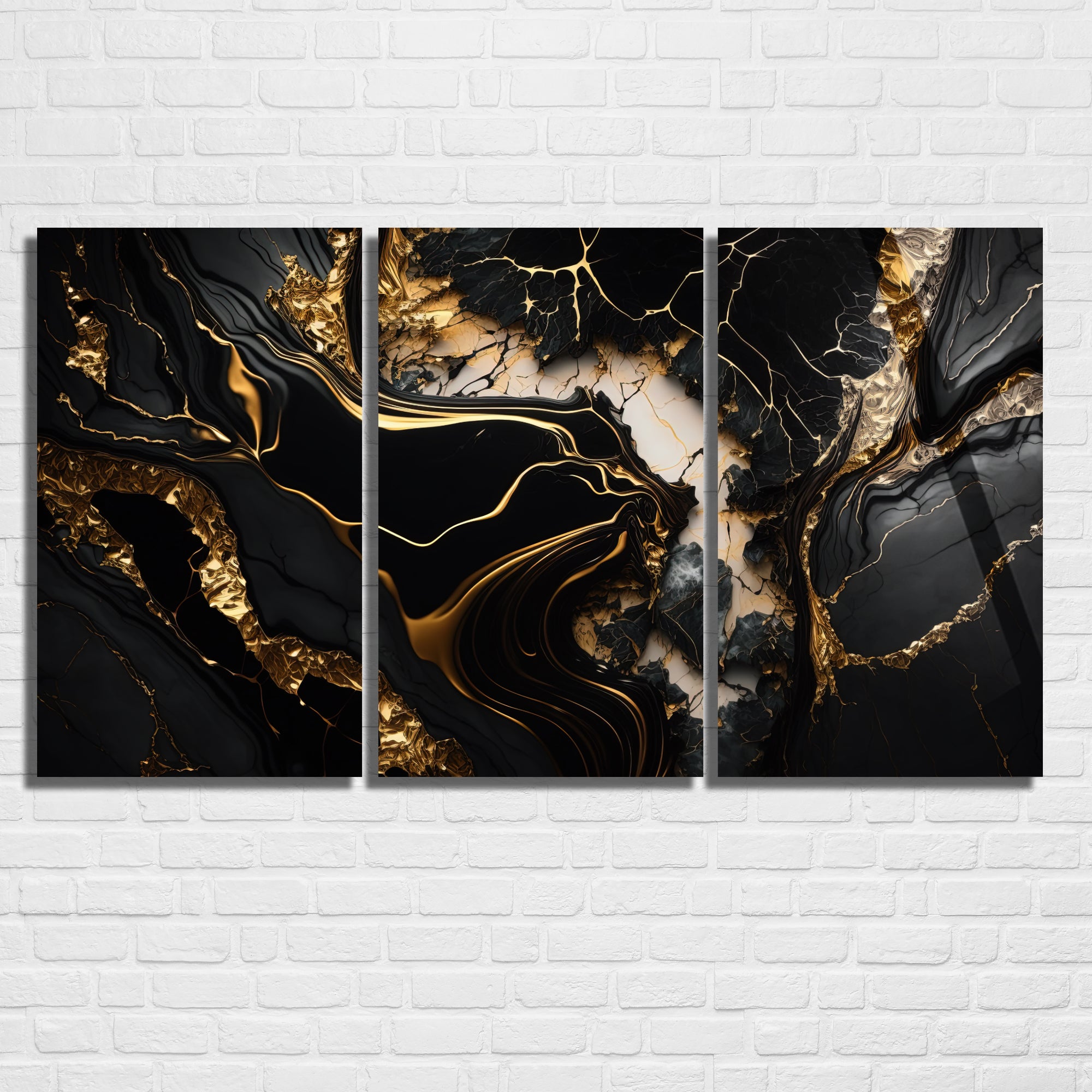 3 Parçalı Temperli Cam Duvar Tablosu Mermer Temalı