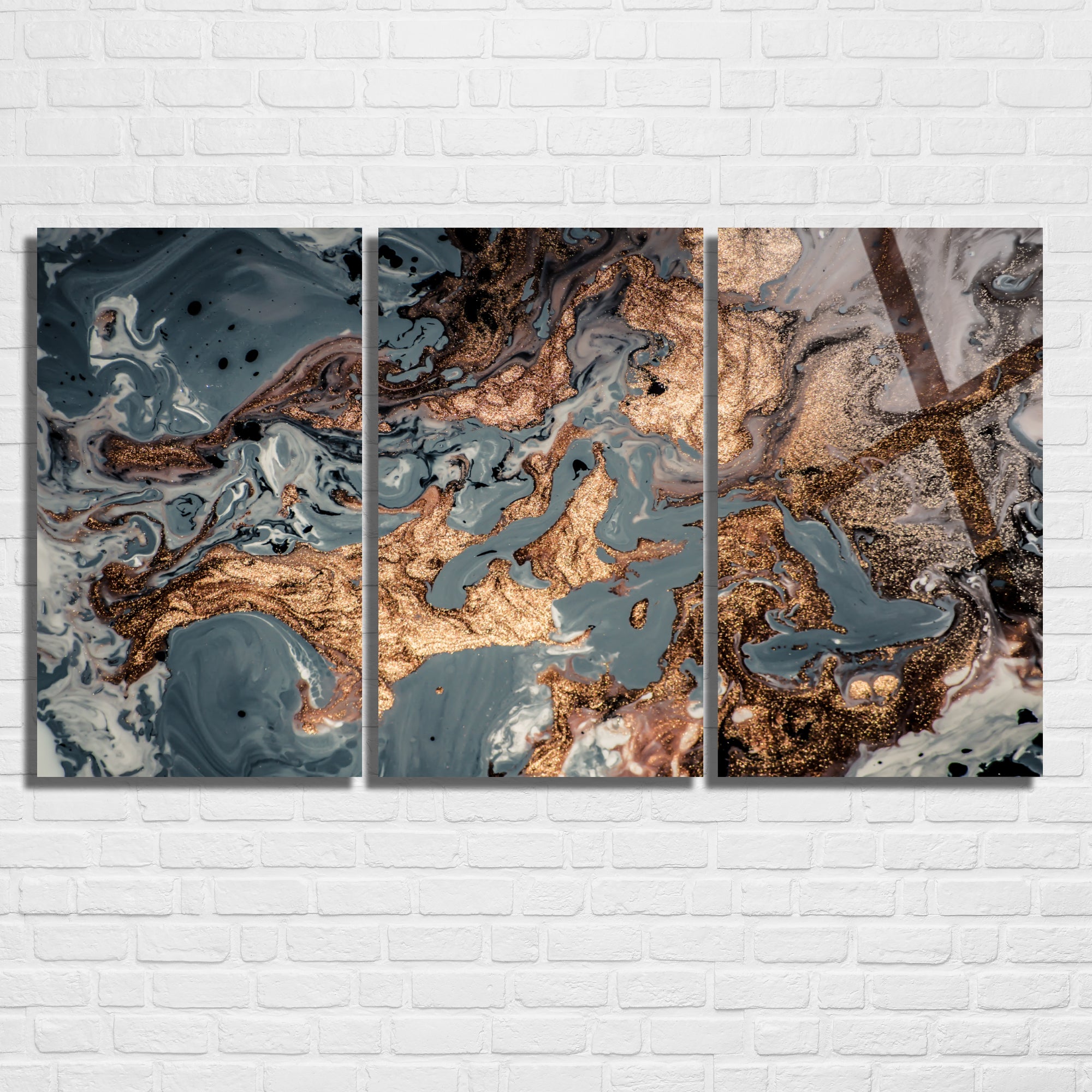 3 Parçalı Temperli Cam Duvar Tablosu Mermer Temalı