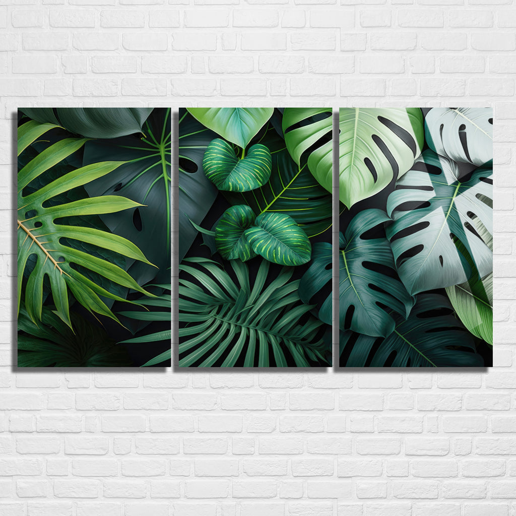 3 Parçalı Temperli Cam Duvar Tablosu Yaprak