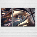 3 Parçalı Temperli Cam Duvar Tablosu Soyut Altın