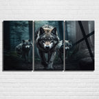 3 Parçalı Temperli Cam Duvar Tablosu Orman ve Kurtlar