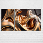 3 Parçalı Temperli Cam Duvar Tablosu Soyut Altın
