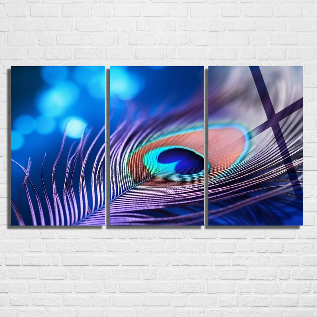 3 Parçalı Temperli Cam Duvar Tablosu Tavuz Kuşu Tüyü