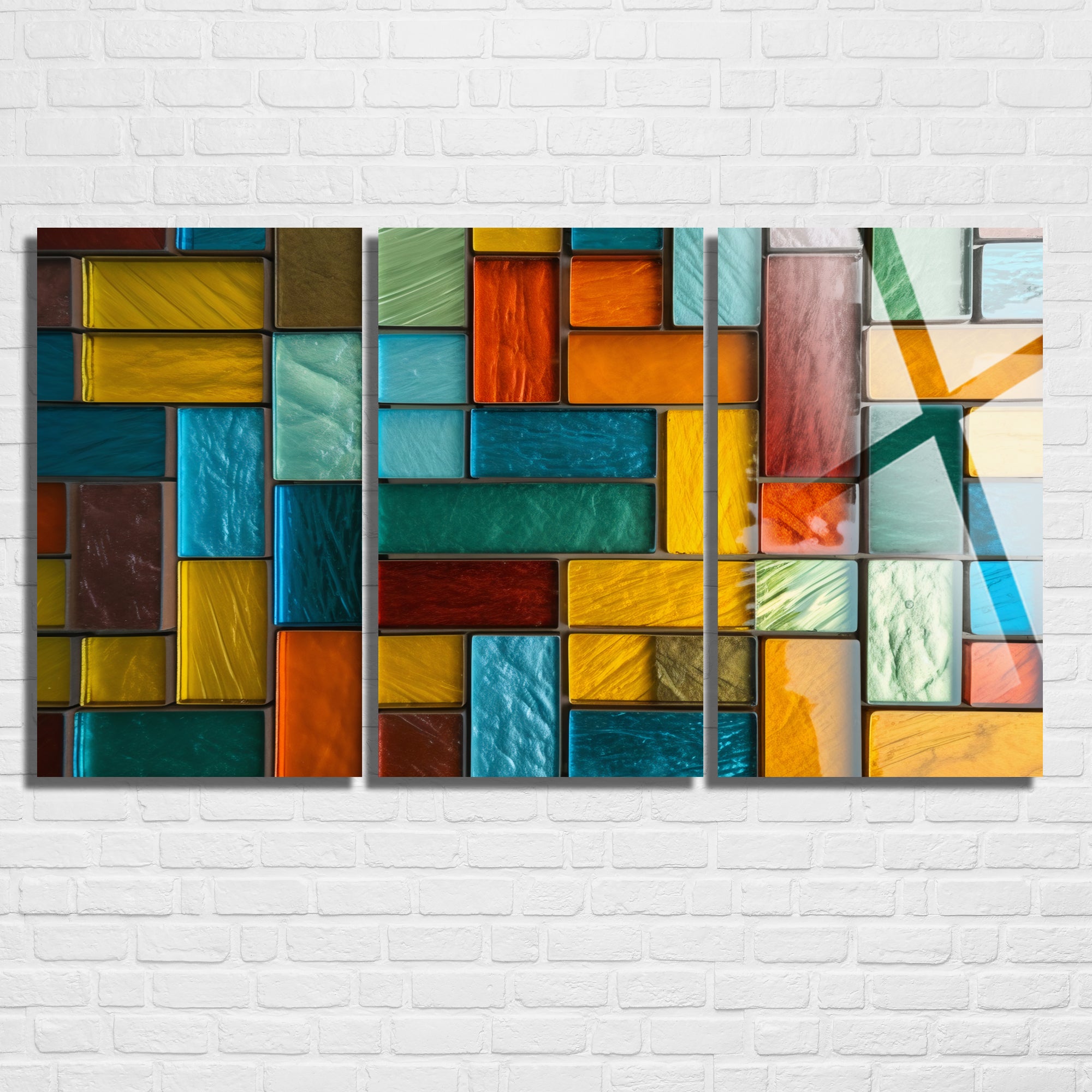 3 Parçalı Temperli Cam Duvar Tablosu Renkli Karolar