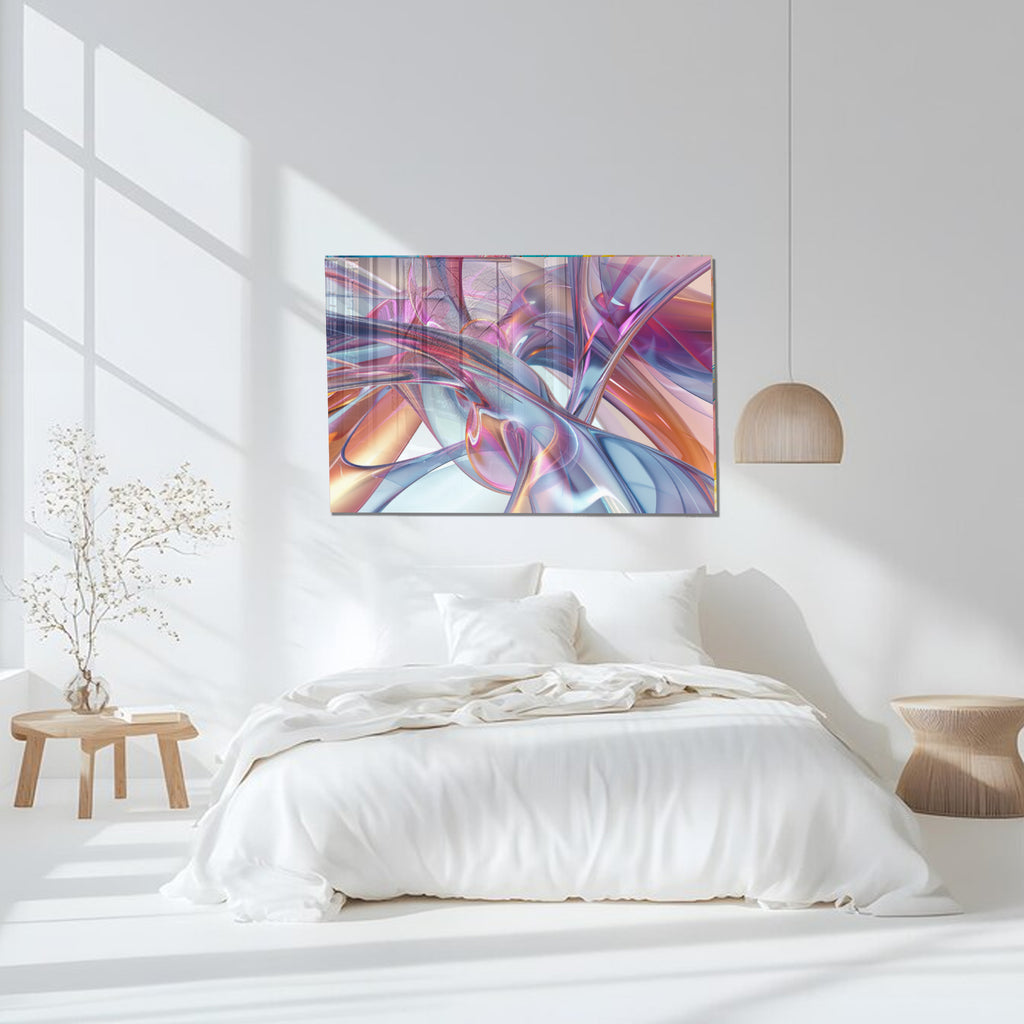 Renkli Metalik Soyut Temperlenmiş Cam Tablo, Modern 3D Duvar Dekoru, Şık ve Lüks Cam Sanat Eseri