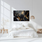 Tempered Glass Wall Art, Black and Gold Marble Design, Luxury Abstract Modern Decor Panel