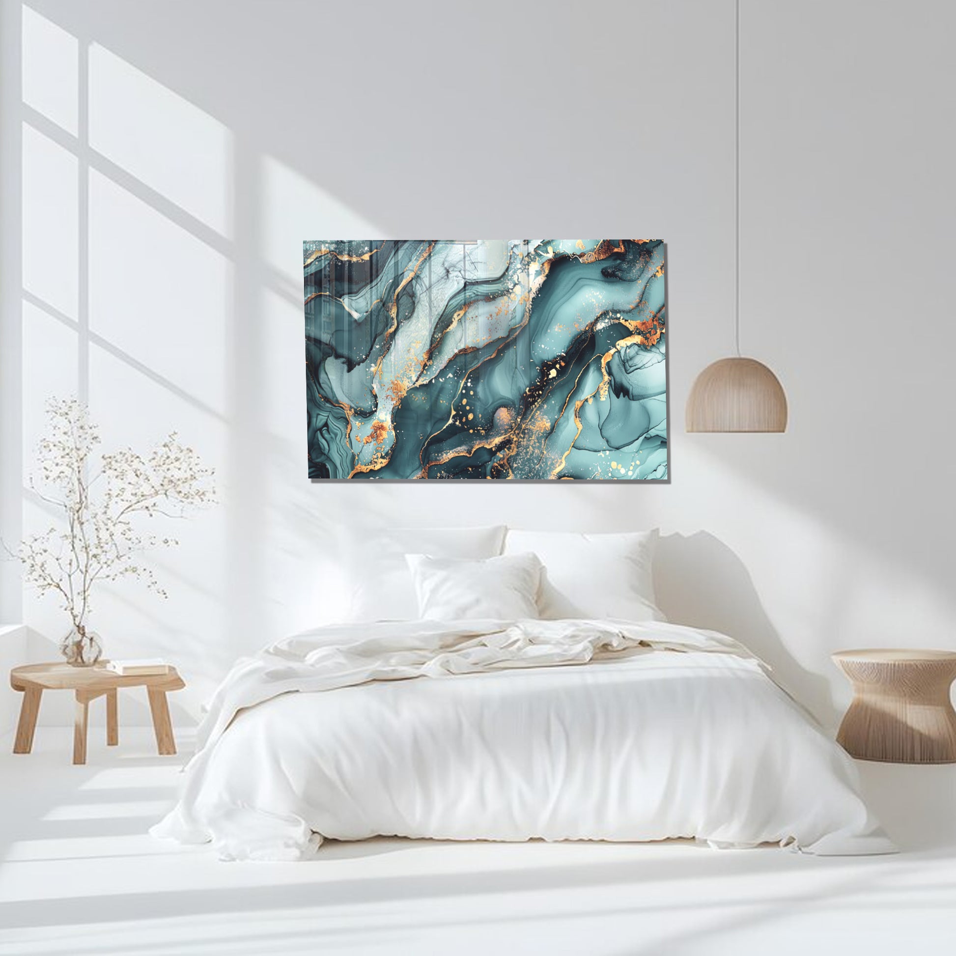 Green Gold Marble Themed Tempered Glass Wall Art – Framed or Frameless - Luxury Glossy Panel -Stained Glass Wall Art - Marble Themed Glass Backsplash (Copy)