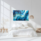 Tempered Glass Wall Art, Blue and Gold Marble Design, Luxury Abstract Modern Decor Panel