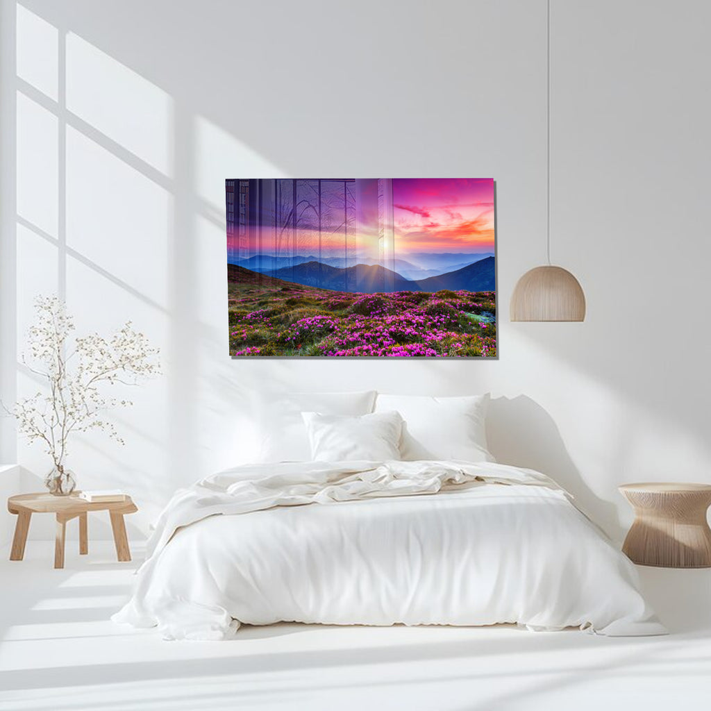 Dramatic Sunset Glass Wall Art – Tempered Glass Landscape Print, Large Framed or Frameless Wall Decor, Stained Glass Wall Art, Landscape Glass Panel (Copy)