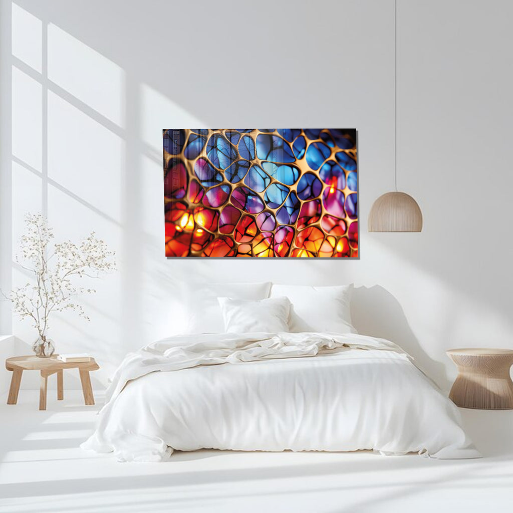 Abstract Stained Glass Wall Art – Colorful Geometric Tempered Glass Panel