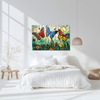 Kelebek Temalı Vitray Görünümlü Temperli Cam Tablo – Renkli Doğa Duvar Dekoru