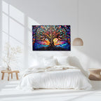 Ağaç Temalı Vitray Görünümlü Temperli Cam Tablo – Renkli Doğa Duvar Dekoru