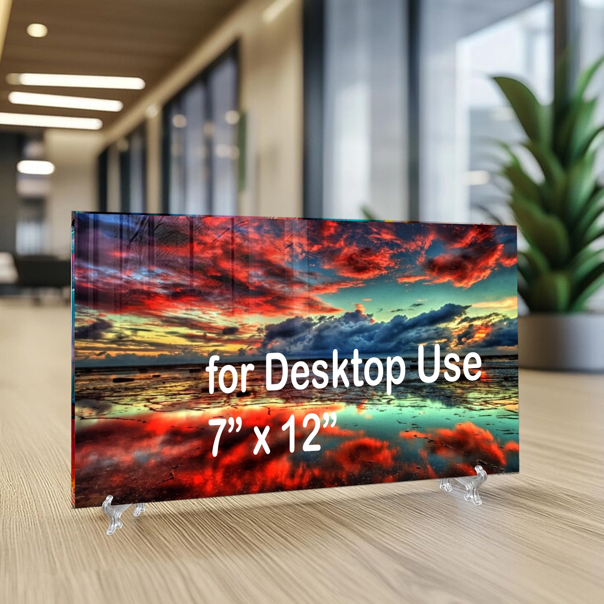 Kırmızı ve Mavi Gün Batımı Yansımalı Cam Tablo – Modern Manzara Duvar Dekoru