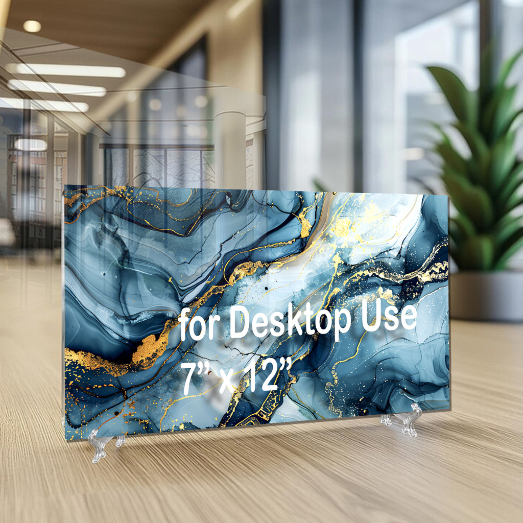 Blue Gold Marble Themed Tempered Glass Wall Art – Framed or Frameless - Luxury Glossy Panel -Stained Glass Wall Art - Marble Themed Glass Backsplash (Copy)
