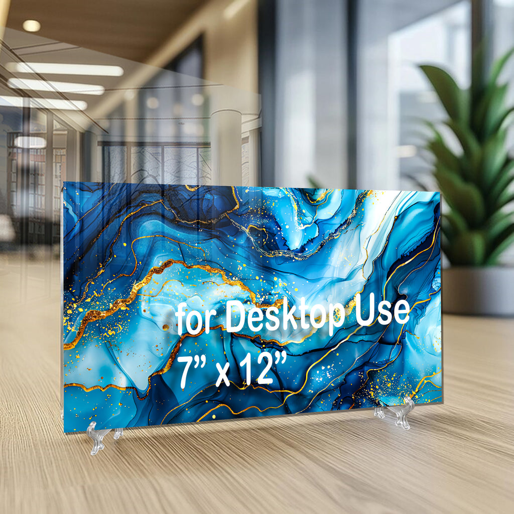 Tempered Glass Wall Art, Blue and Gold Marble Design, Luxury Abstract Modern Decor Panel