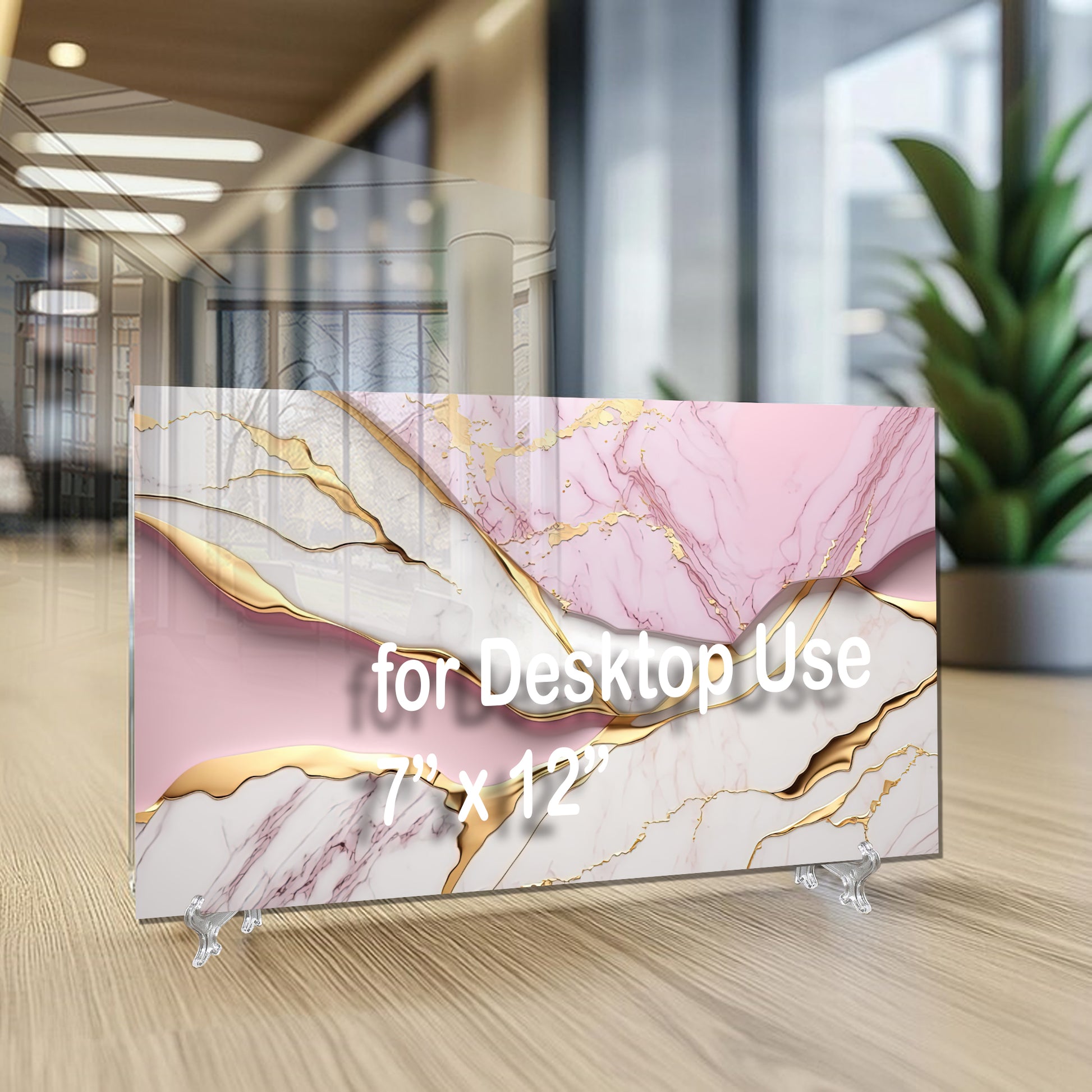 Pink Gold Marble Themed Tempered Glass Wall Art – Framed or Frameless - Luxury Glossy Panel -Stained Glass Wall Art - Marble Themed Glass Backsplash