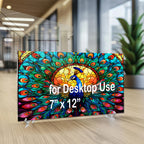 Tavuz Kuşu Temalı Vitray Görünümlü Temperli Cam Tablo – Renkli Doğa Duvar Dekoru