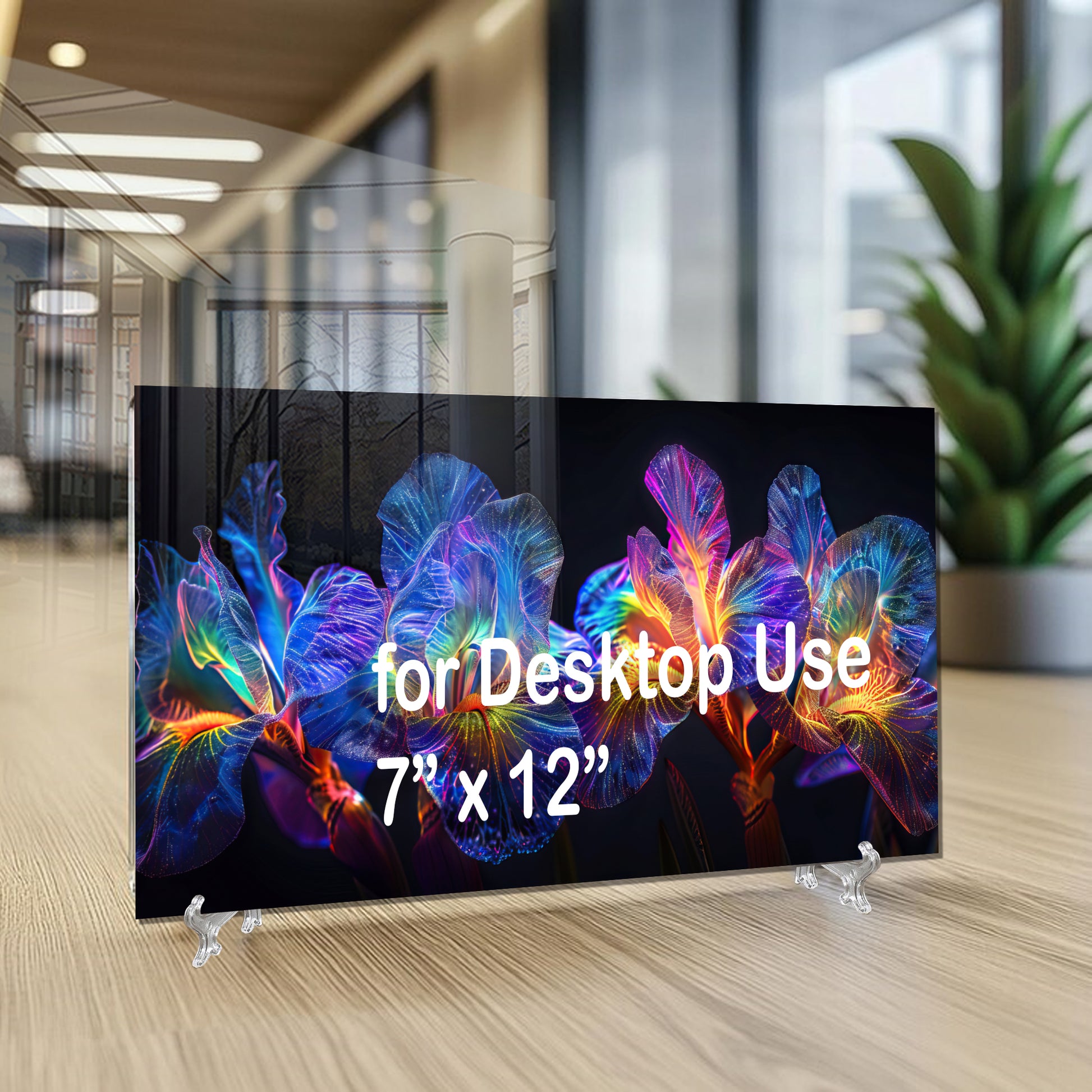 Rainbow Neon Iris Glass Wall Art – Glowing Colorful Floral Design on Tempered Glass