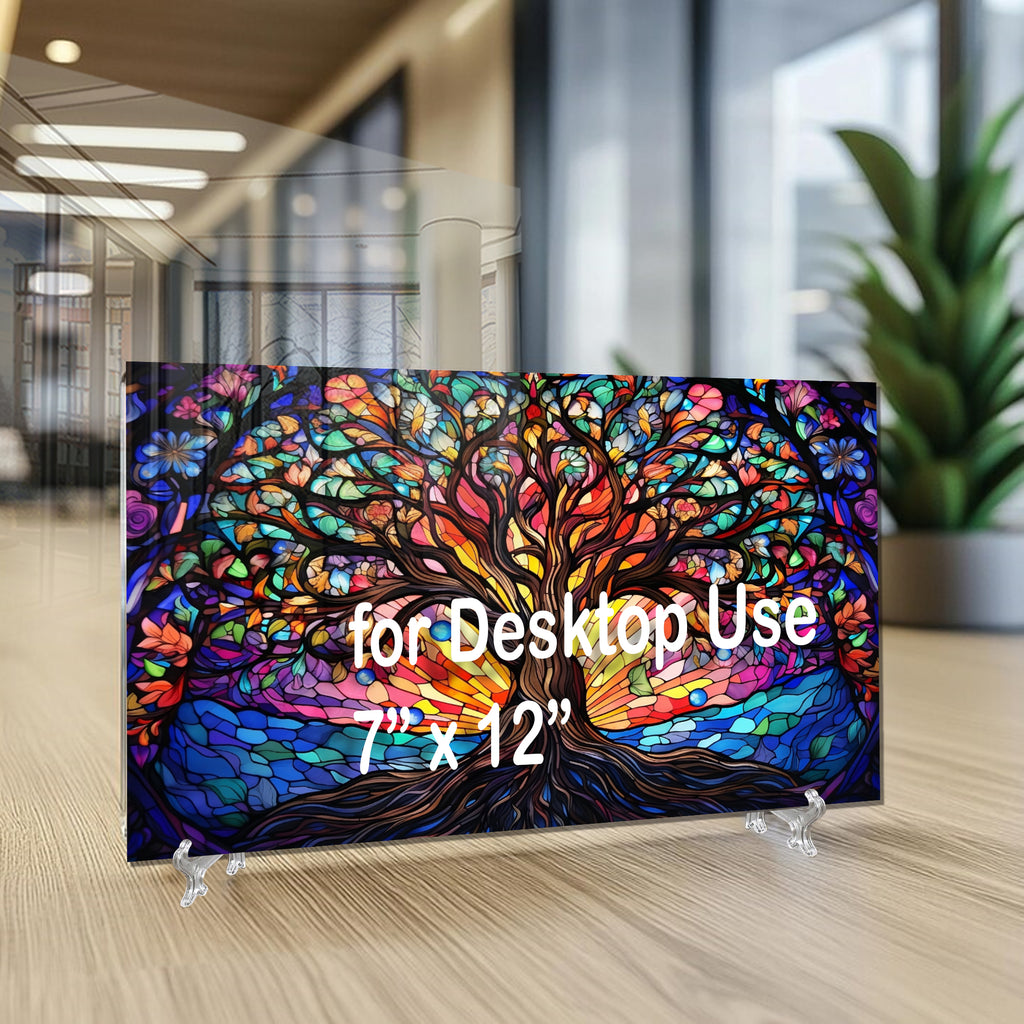Ağaç Temalı Vitray Görünümlü Temperli Cam Tablo – Renkli Doğa Duvar Dekoru