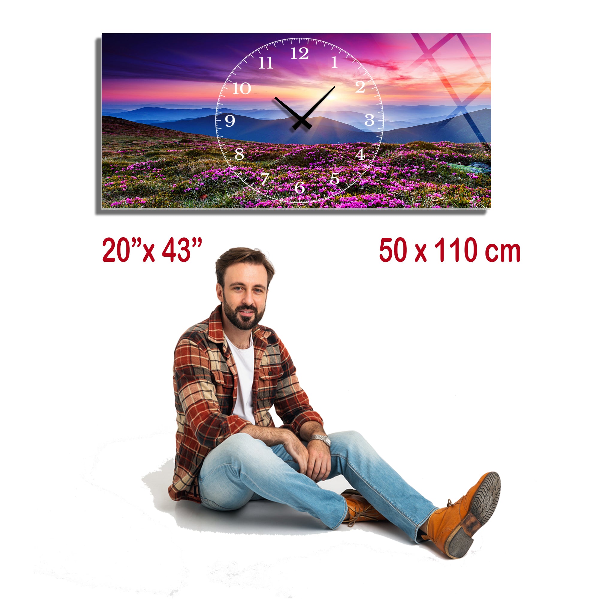 Manzara Temalı Temperli Cam Duvar Saati – Altın Detaylı Modern Tasarım, Büyük Boy Duvar Dekoru