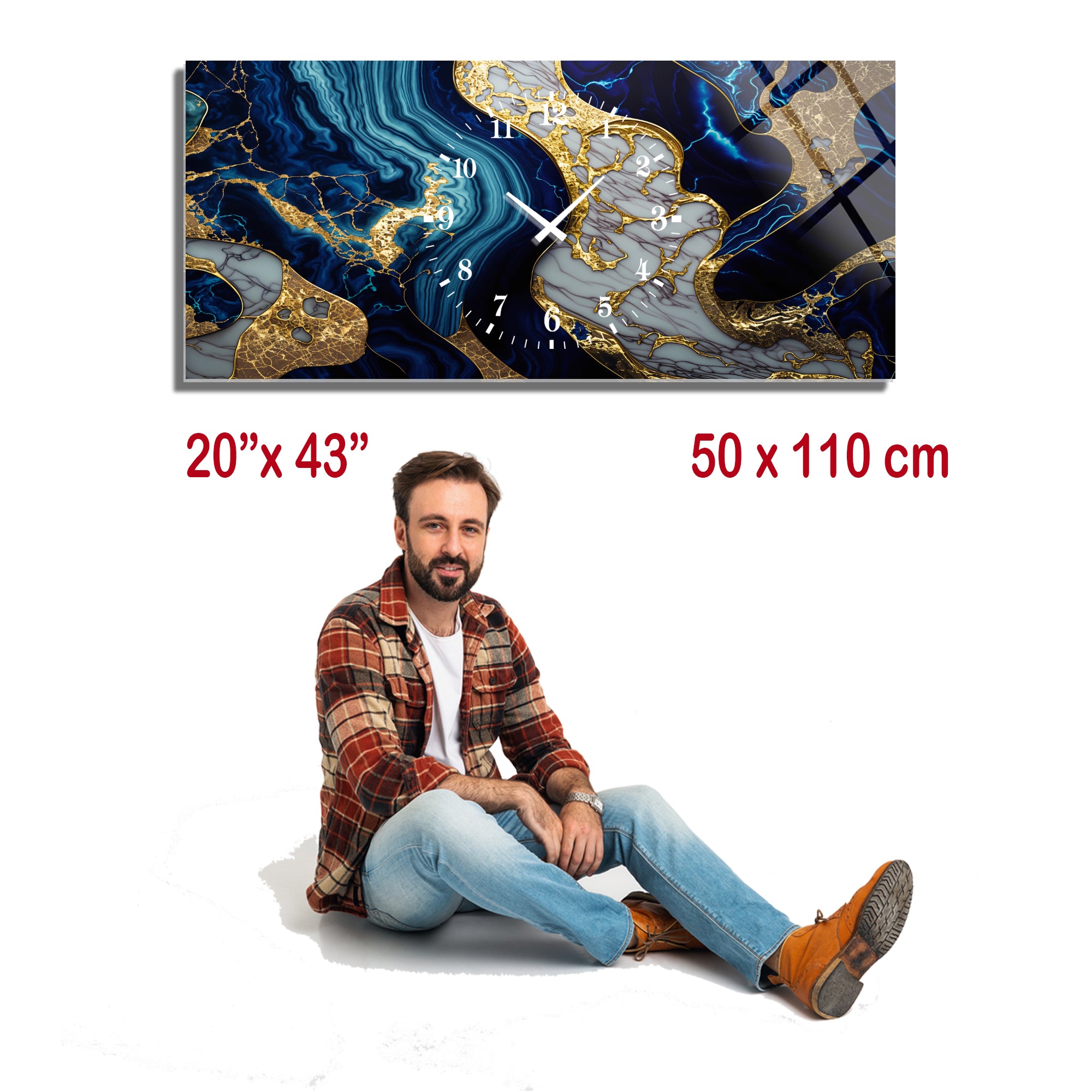 Soyut Temalı Temperli Cam Duvar Saati – Altın Detaylı Modern Tasarım, Büyük Boy Duvar Dekoru (Kopya)