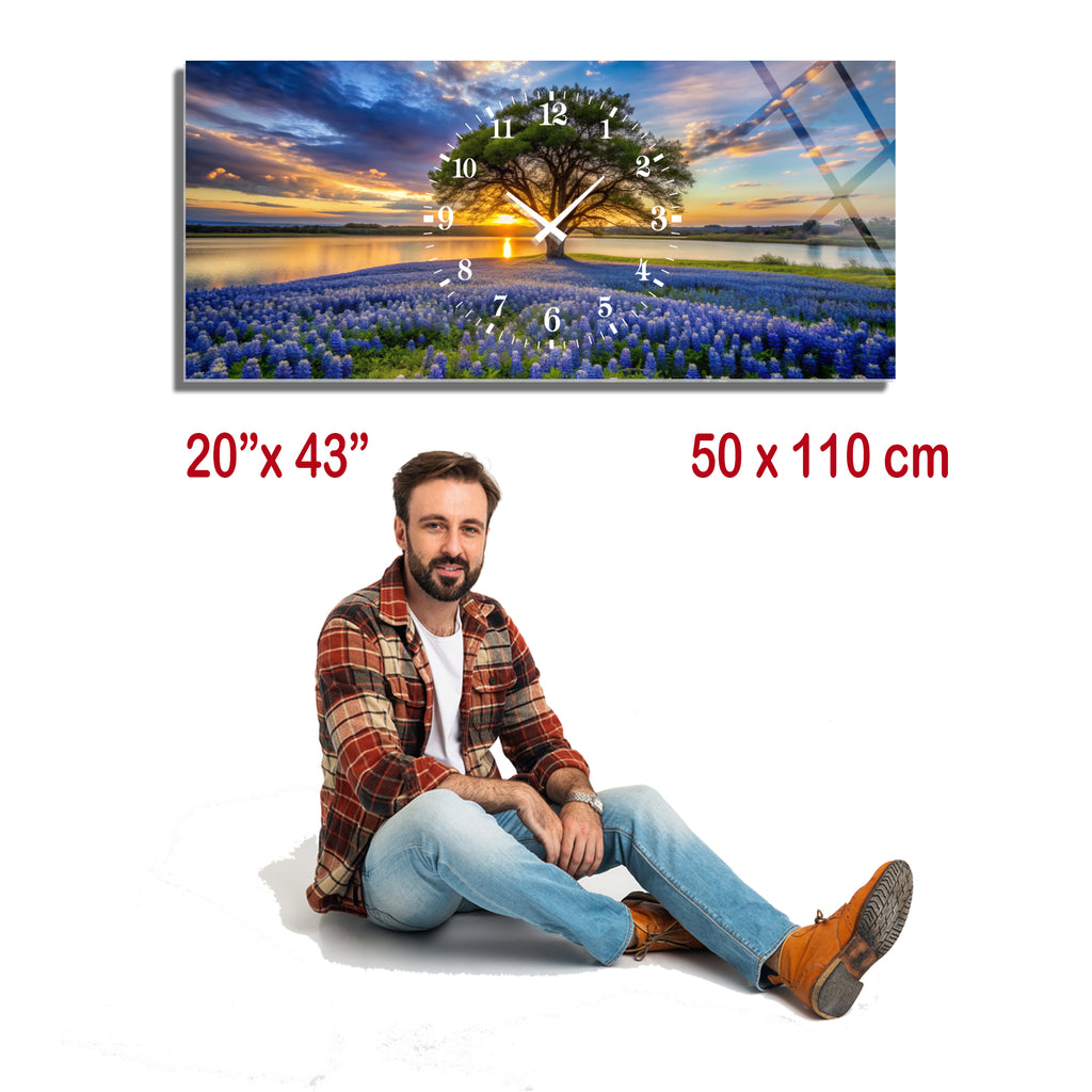 Manzara Temalı Temperli Cam Duvar Saati – Altın Detaylı Modern Tasarım, Büyük Boy Duvar Dekoru (Kopya)