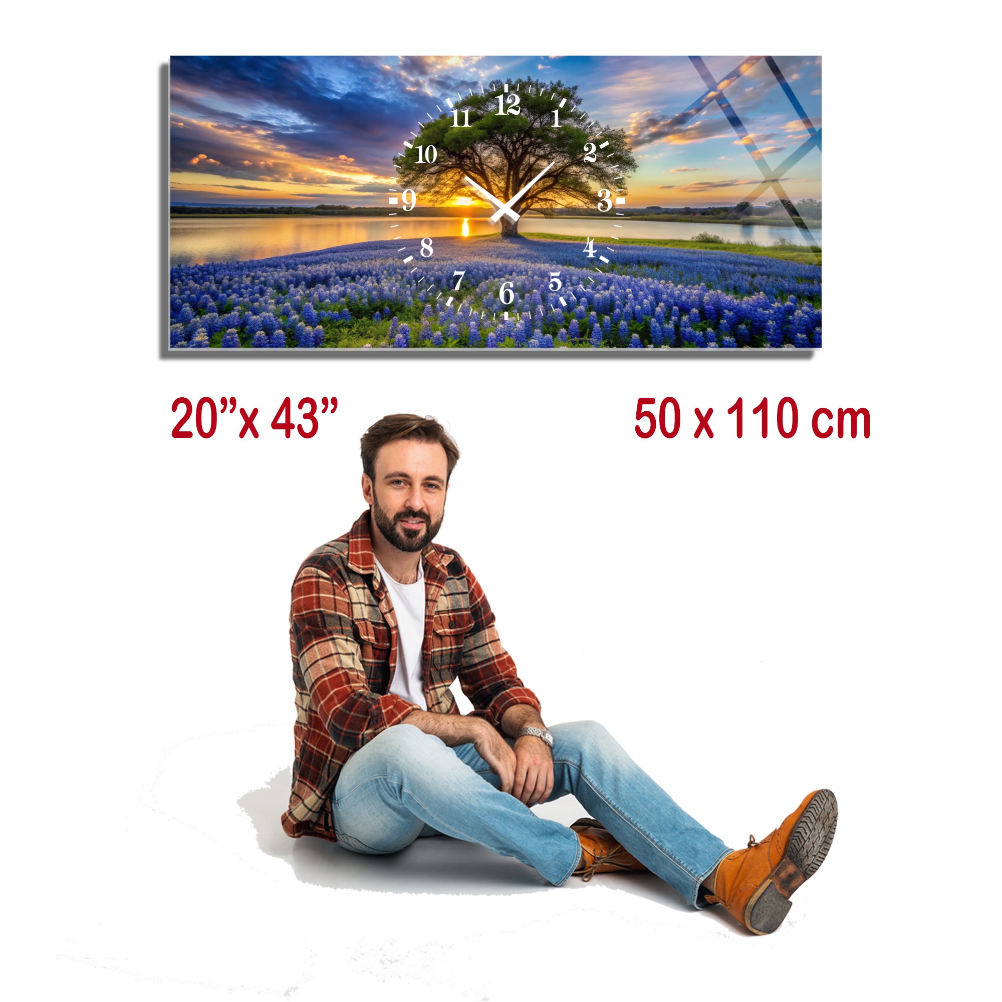 Manzara Temalı Temperli Cam Duvar Saati – Altın Detaylı Modern Tasarım, Büyük Boy Duvar Dekoru (Kopya)