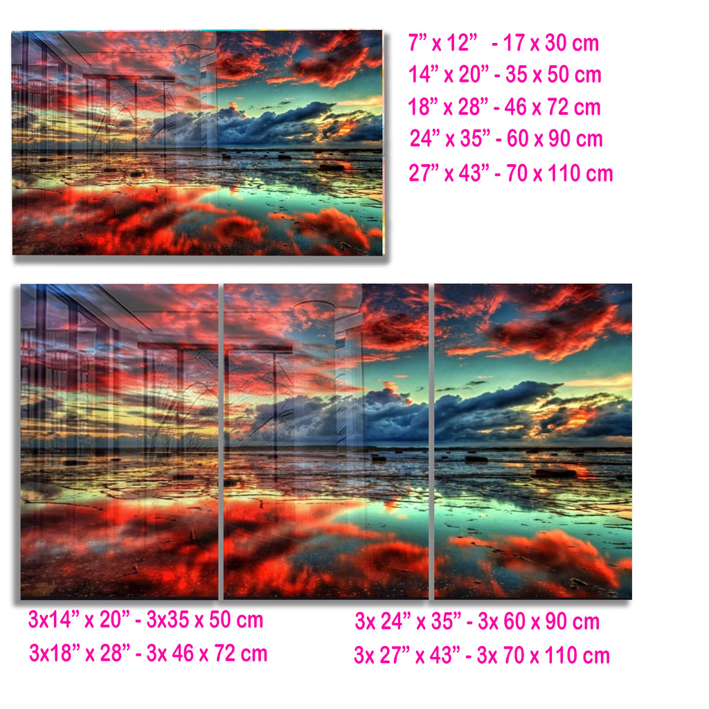 Dramatic Sunset Glass Wall Art – Tempered Glass Landscape Print, Large Framed or Frameless Wall Decor, Stained Glass Wall Art, Landscape Glass Panel