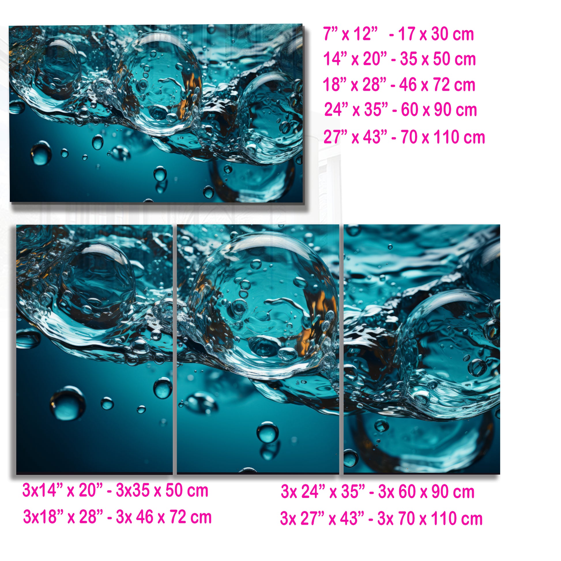 Water Bubbles Abstract Glass Wall Art – Modern Blue Fluid Design on Tempered Glass