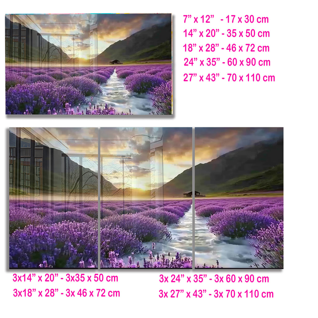 Lavender Field Glass Wall Art, Sunset Landscape Tempered Glass Print, Nature Wall Decor, Purple Floral Glass Panel, Relaxing Scenic Art