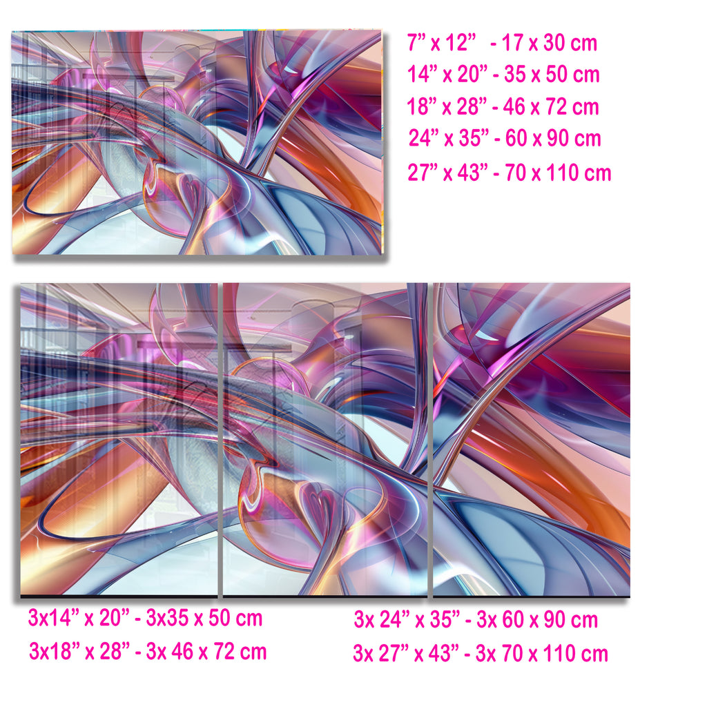 Renkli Metalik Soyut Temperlenmiş Cam Tablo, Modern 3D Duvar Dekoru, Şık ve Lüks Cam Sanat Eseri