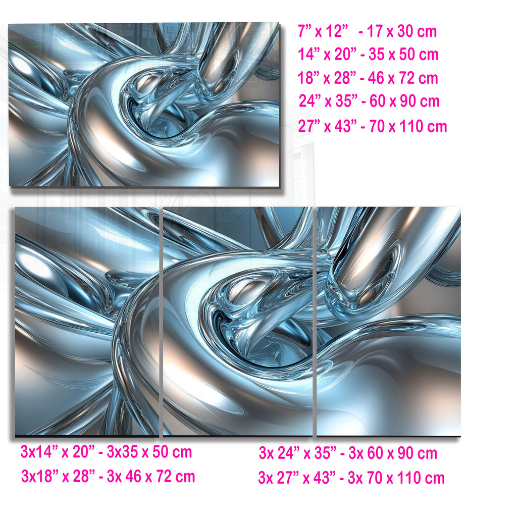 Abstract Chrome Glass Wall Art – Metallic Fluid Design on Tempered Glass