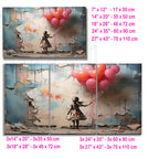 Kız ve Balonlar Temalı Temperli Cam Tablo – Modern Sokak Sanatı Tarzı, Renkli Duvar Dekoru