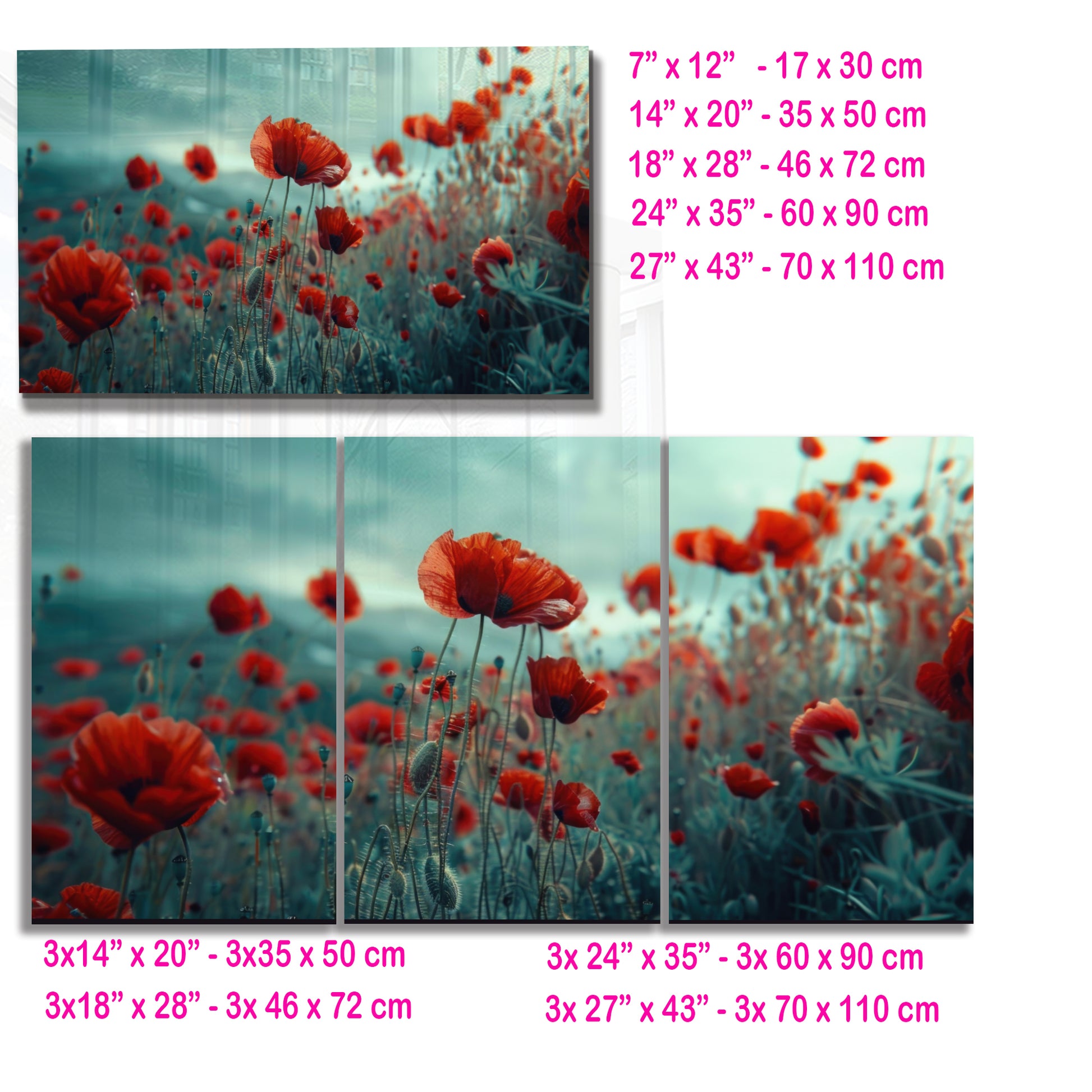 Poppy Flower Field Glass Wall Art – Botanical Nature Scene on Tempered Glass