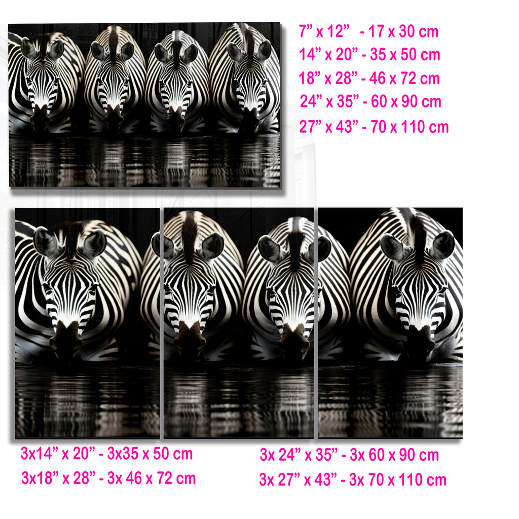 Zebra Reflections Wall Art – Monochrome Wildlife Print on Tempered Glass
