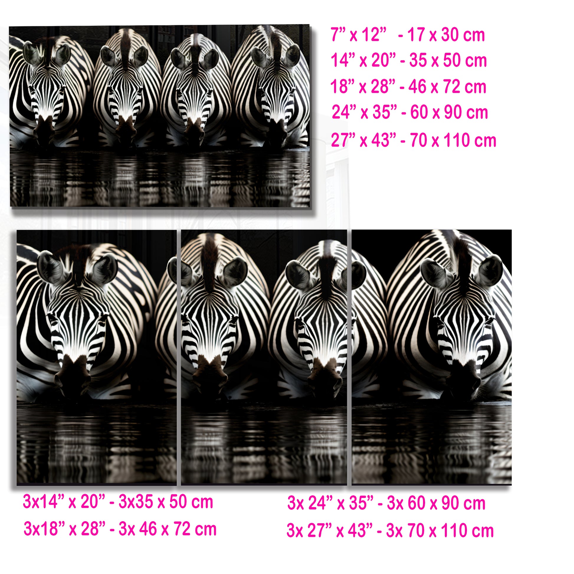 Zebra Reflections Wall Art – Monochrome Wildlife Print on Tempered Glass