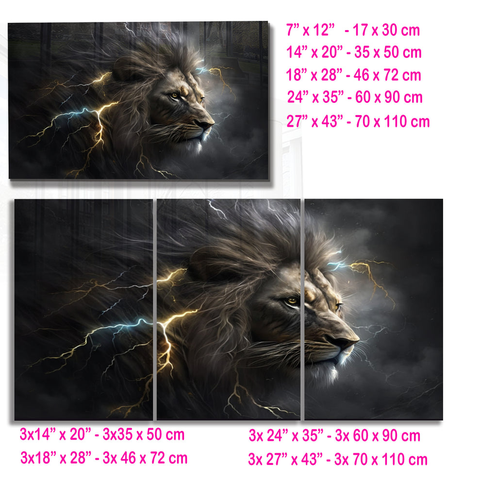 Powerful Lion Wall Art, Electric Storm Lion, Tempered Glass Animal Art, Lightning Lion Print, Bold Safari Wall Decor