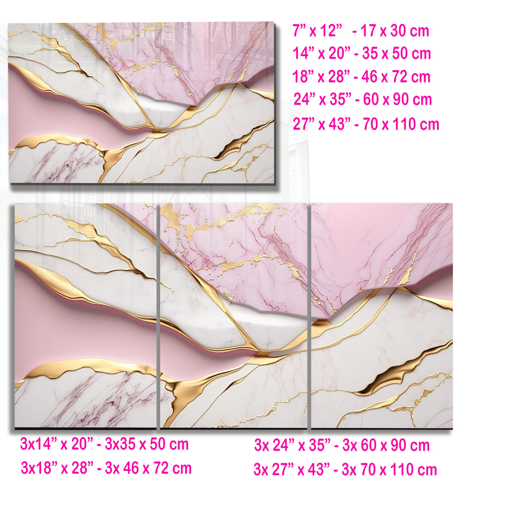 Pink Gold Marble Themed Tempered Glass Wall Art – Framed or Frameless - Luxury Glossy Panel -Stained Glass Wall Art - Marble Themed Glass Backsplash