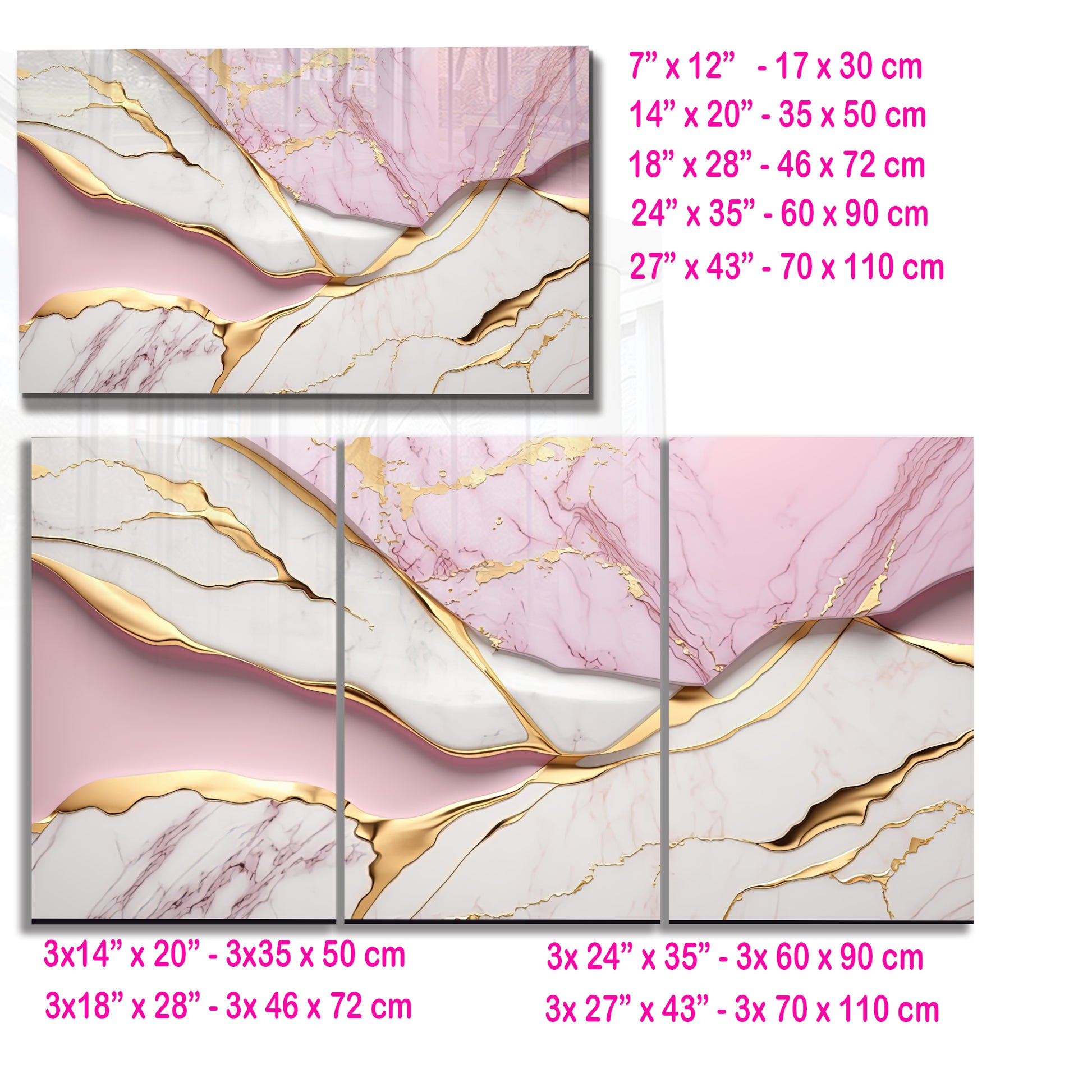 Pink Gold Marble Themed Tempered Glass Wall Art – Framed or Frameless - Luxury Glossy Panel -Stained Glass Wall Art - Marble Themed Glass Backsplash