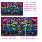 Ağaç Temalı Vitray Görünümlü Temperli Cam Tablo – Renkli Doğa Duvar Dekoru