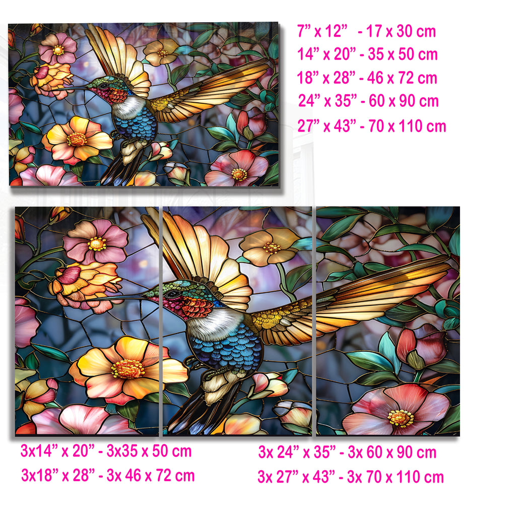 Hummingbird Stained Glass Wall Art – Colorful Floral Tempered Glass Panel