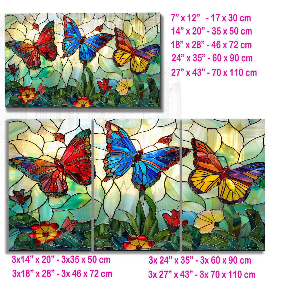 Kelebek Temalı Vitray Görünümlü Temperli Cam Tablo – Renkli Doğa Duvar Dekoru