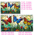 Kelebek Temalı Vitray Görünümlü Temperli Cam Tablo – Renkli Doğa Duvar Dekoru